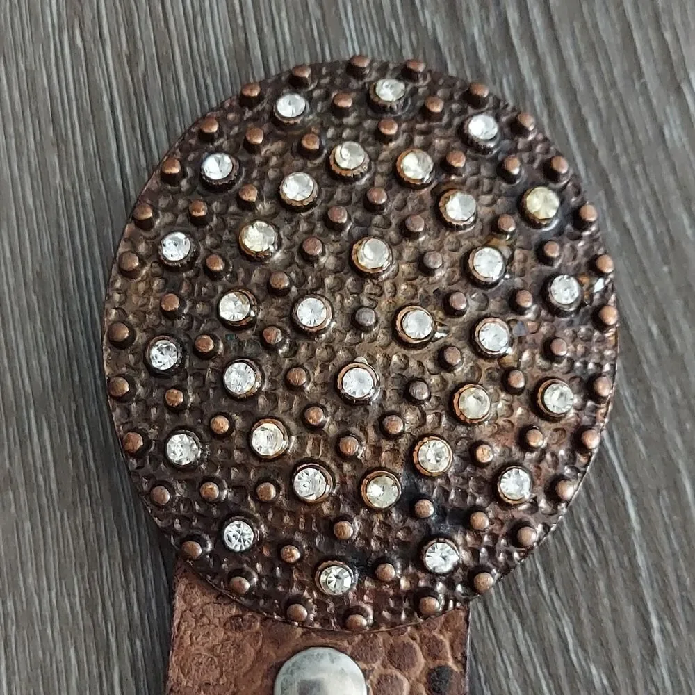 ENMON Brown Embossed Alligator Design Leather Belt Rhinestone Buckle Large